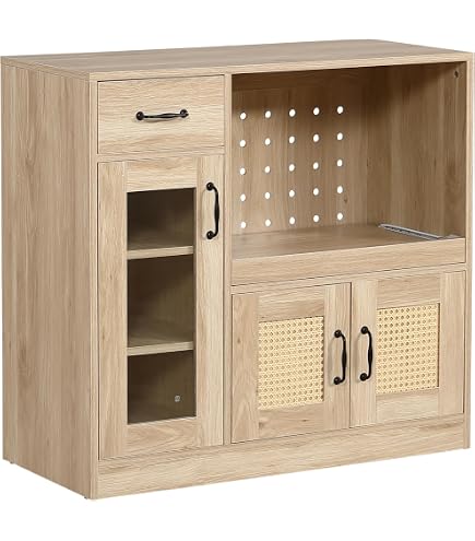 Amazon｜キッチンカウンター 食器棚 レンジ台 幅88cm ラタン調